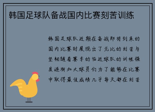 韩国足球队备战国内比赛刻苦训练